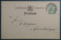 Württemberg, GA-Drucksachenkarte DRP 2, 1886 Von STUTTGART Nach SPAICHINGEN - Wuerttemberg