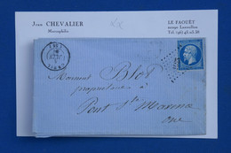 I 2 FRANCE  BELLE LETTRE 1860 CREIL POUR PONT STE MAXENCE + N°14 +AFFRANCH. PLAISANT - 1853-1860 Napoleon III