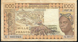 W.A.S. SENEGAL  P707Kh 1000 FRANCS 1987 Signature 20 FINE - West-Afrikaanse Staten