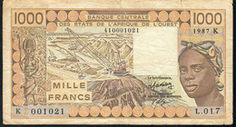W.A.S. SENEGAL  P707Kh 1000 FRANCS 1987 Signature 20 FINE - West African States