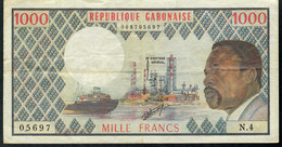 GABON P3c 1000 FRANCS  1974 Signature 2  (WMK=Antilope ) #N.4      VF - Gabon