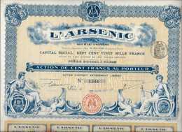 L'ARSENIC - TRES BELLE ACTION ILLUSTREE DE 100 FRS - ANNEE 1911 - Sonstige & Ohne Zuordnung
