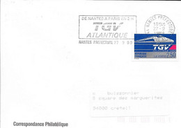 LOIRE ATLANTIQUE 44 - NANTES - FLAMME N° 10227 - DE NANTES A PARIS EN 2H TGV ATLANTIQUE    1989 -  TP TGV =FLAMME - Maschinenstempel (Werbestempel)