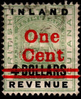 British Guiana 1890 Badge Of The Colony Crown CA Perf 14 Provisional 1c On $4 Dull Green Used - British Guiana (...-1966)