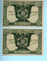 INDOCHINE   -  Lot De 2 Billets De   50  Cents   Nd(1942)   -- UNC -- - Indocina