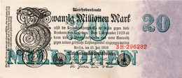 GERMANIA-REICHSBANKNOTE-20 MILLIONEN MARK 1923- Wor:P-97b.1, Ros:R-96b - UNIFACE - UNC (SERIE SPECIALE) NON COMUNE - 20 Miljoen Mark