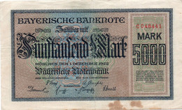 GERMANY - 5000 MARK 1922  BAYERISCHE BANKNOTE - Unclassified