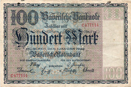 GERMANIA 100 MARK 1922-Bayerische Notenbank--P-S923  Circ. - Ohne Zuordnung