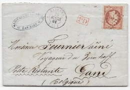 Lettre Timbre Empire N° 16 PC 2841 SAVERNE BAS RHIN  1861 P / BELGIQUE - 1849-1876: Klassik