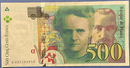 Billet De 500 Francs Pierre Et Marie Curie 1994 / N 025102953 / Vendu En L’état - 500 F 1994-2000 ''Pierre Et Marie Curie''