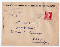 CACHET AMBULANT " VINTIMILLE à NICE " Sur MARIANNE De MULLER. 1959. ENVELOPPE S.N.C.F. AGENCE En DOUANE à VINTIMILLE. - Poste Ferroviaire