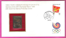 South Korea Olympic Games Seoul 1988 Cover FDC With Gold Stamp 23K Gymnastics - Corée Du Sud