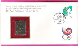 South Korea Olympic Games Seoul 1988 Cover FDC With Gold Stamp 23K Football Soccer - Corée Du Sud