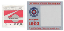 Portugal Selo Imposto Municipal Sobre Veículos 2003 * € 46,28 + Autocolante Automóvel Club De Portugal - Gebruikt