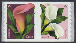 Qc. CALLA Flowers = Pair Of Coil Stamps -Type 2, (Pink -> White) MNH Canada 2022 - Ungebraucht