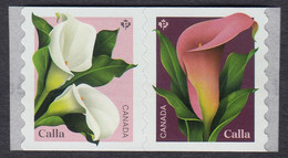 Qc. CALLA Flowers = Pair Of Coil Stamps -Type 1, (White -> Pink) MNH Canada 2022 - Unused Stamps