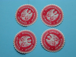ÖSTERREICHISCHES KONSULAT - ANTWERPEN >> ( Sluitzegel Timbres-Vignettes Picture Stamp Verschlussmarken ) 4 Stuks ! - Seals Of Generality