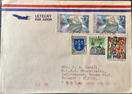 SLOVAKIA 2005, USED AIRMAIL COVER TO INDIA ,5 STAMPS 38SK RATE !SHIP, PRESOV,BUILDING,CHURCH,FAIRYTALES,ART ,PAINTING - Lettres & Documents