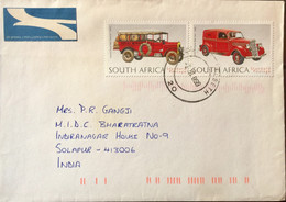 SOUTH AFRICA 1999,USED  AIRMAIL COVER TO INDIA EARLY VINTAGE POSTAL VEHICLES,SE-TENENT 2 STAMPS,PORT ELIZABETH CANCELLAT - Covers & Documents
