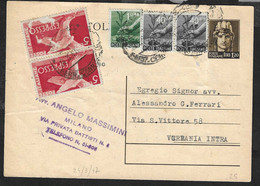 STORIA POSTALE REPUBBLICA - CARTOLINA POSTALE DEMOCRATICA LIRE 1,20 (INT. 120) ESPRESSO DA MILANO PER INTRA*24.3.1947* - Interi Postali