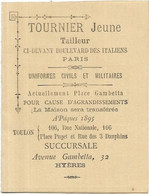 CALENDRIERS AN 1895. DIM 80 X 60.  TAILLEUR TOURNIER JEUNE SUCCURSALE TOULON HYERES - Petit Format : 1921-40