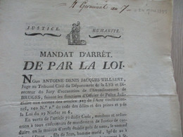 Mandat D'Arrêt De Par La Loi Département De La Lys  Bruges Révolution - Wetten & Decreten