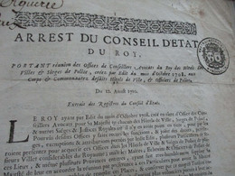 Arrêt Du Conseil D'Etat Du Roi 12/08/1710 Réunion Offices De Conseillers Avocats Hôtels Des Villes Siège De Police.... - Gesetze & Erlasse