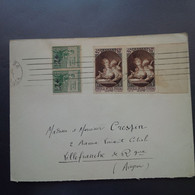 LETTRE POUR VILLEFRANCHE DE ROUERGUE TIMBRE EN PAIRE  ORPHELINS AVEC SURCHARGE VERSO VIGNETTE LE HAVRE NEW YORK - Storia Postale