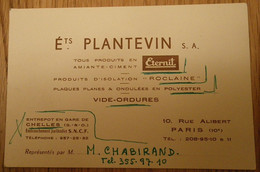 Carte M. Chabirand Représentant Ets PLANTEVIN 10 Rue Alibert 75010 Paris - Entrepôt à Chelles Produits Eternit Roclaine - Petits Métiers