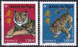 Nouvel An Chinois Année Du Tigre - Série De 2 Timbres-poste Gommés Neufs** - Petit Format - France 2022 - Unused Stamps
