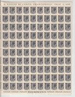 REPUBBLICA  VARIETA':  1968  TURRITA  -  £. 1  GRIGIO  NERO  FGL. 100  N. -  FLUORO  ARABICA  -  C.E.I. 1083 - Full Sheets