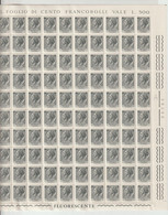 REPUBBLICA  VARIETA':  1968  TURRITA  -  £. 5  GRIGIO  ARDESIA  FGL. 100  N. -  FLUORO  ARABICA  -  C.E.I. 1084 - Full Sheets