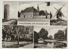 Hakeborn Kreis Strassfurt SW-MBK 1980 Wartturm Teilansicht Windmühle Platz Der Jugend Schwanenteich, Postalisch Gelaufen - Stassfurt