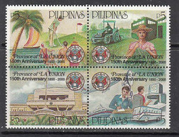 2000 Philippines La Union Province Tractors Golf Buses Ships Complete Block Of 4 MNH - Filippine