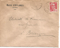 France Enveloppe De Mairie  OFFLANGES (39-Jura) Cachet à Date :1946 - 1921-1960: Période Moderne