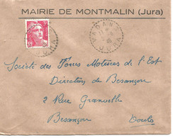 France Enveloppe De Mairie  MONTMALIN (39-Jura) Cachet à Date :1946 - 1921-1960: Modern Period