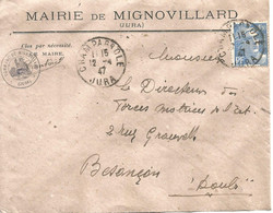 France Enveloppe De Mairie  MIGNOVILLARD (39-Jura) Cachet à Date :1947 + Cachet Mairie - 1921-1960: Periodo Moderno