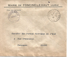 France Enveloppe De Mairie  Foncine Le Haut  (39-Jura) Cachet à Date :1948 + CACHET MAIRIE - 1921-1960: Moderne