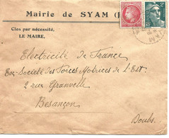 France Enveloppe De Mairie  SYAM (39-Jura) Cachet à Date :1947 - 1921-1960: Periodo Moderno