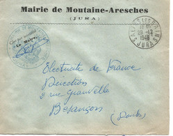 France Enveloppe De Mairie  Moutaine Aresches (39-Jura) Cachet à Date :1948 + Cachet Mairie - 1921-1960: Période Moderne