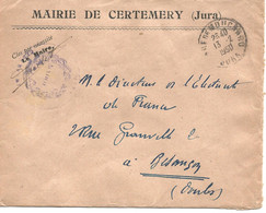 France Enveloppe De Mairie  Certemery(39-Jura) Cachet à Date :1950 + Cachet Mairie - 1921-1960: Modern Tijdperk