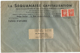 PETAIN 70C ORANGE PAIRE GRANDE LETTRE PAPIERS D'AFFAIRES VIC SUR CERE CANTAL 1943 AU TARIF RARE - 1941-42 Pétain