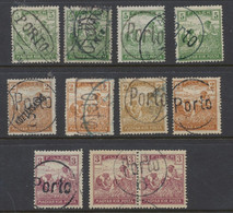 Hungary 1919 Lot Of 11 Definitive Stamps With Local Postage Due PORTO Different Types Of Overprints - Variedades Y Curiosidades