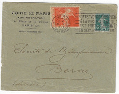 PARIS 1 Bourse Lettre Entête FOIRE De PARI Administration 5c Vert Semeuse Yv 137 Ob Meca Flier B001106 Errinophilie 1917 - Covers & Documents
