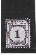 MALAYA - MALAYAN POSTAL UNION 1945 1c PURPLE SG D7 MOUNTED MINT Cat £5 - Malayan Postal Union