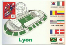Lyon 69 Stade,avec Timbre France 98 Lyon Football Cachet Match USA Iran World Cup Coupe Du Monde - Sin Clasificación
