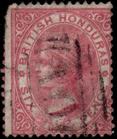 British Honduras 1865 No Wmk Perf 14 6d Rose A06 (Belize) Cancel Damaged Perfs At Top Left - British Honduras (...-1970)