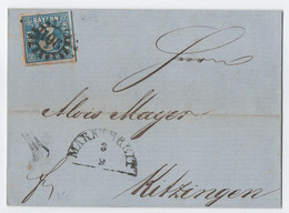 Germany/BAYERN 1856 Letter/Brief With/mit 3 Kr Stamp/Marke, MARKBREIT Numeral To/nach KITZINGEN - Bayern (Baviera)