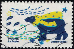 France 2021 Oblitéré Used Fêtes De Fin D'année Onzième Timbre Ours Avec écharpe Y&T FR 2071 - Used Stamps