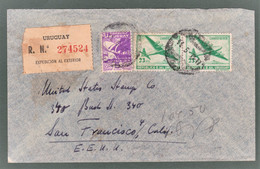 URUGUAY Circ. Cover 6.12.1947 San Francisco USA Yv A127(2) With Stamp "Alcance Ultima Hora" 5c. Weigh 10g By Ship - Uruguay